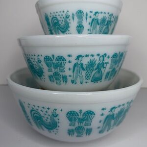 Pyrex Turquoise Amish Butterprint Nesting Mixing Bowls 401 402 403 Set Of 3 MCM